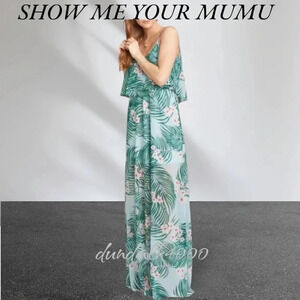 Show Me Your Mumu Caitlin Ruffle Maxi Hanalei Dream Palm Print Dress Medium